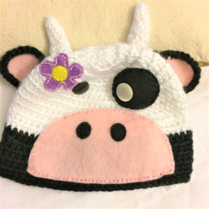 Pretty Cow baby girl hat Crochet Baby girl Hat with flower decorated DES#005