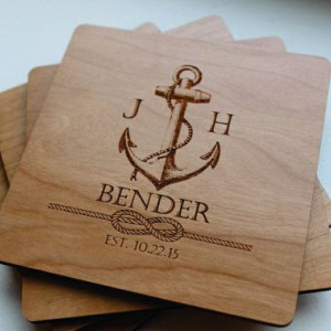Custom Engraved Coasters Wood Set of (6) Personalized
