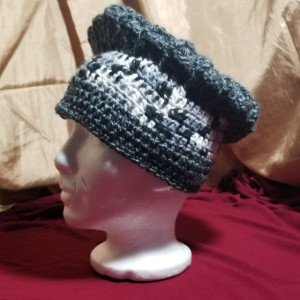 Unisex crochet grey / white / black beanie beret hat 