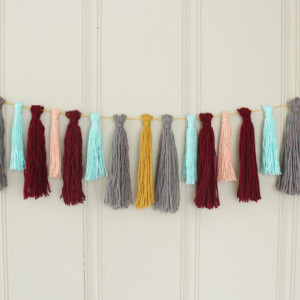 Yarn Tassel Garland No. 6 in Saffron, Grey, Pastel Blue, Wine, and Peach - Wall Hanging - Party Decor - Photo Prop -  Ready to Ship
