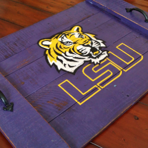 Handmade Hand Painted LSU Louisiana State University Tigers Reclaimed Wooden Serving Tray