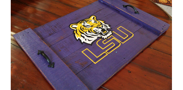 Handmade Hand Painted LSU Louisiana State University Tigers Reclaimed Wooden Serving Tray