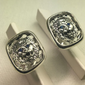 Lion Head sapphire sterling silver cufflinks