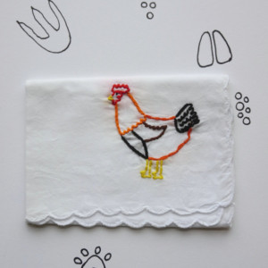 Embroidered Chicken Gift Hankie Handmade Chicken Original Hand Embroidery by wrenbirdarts 