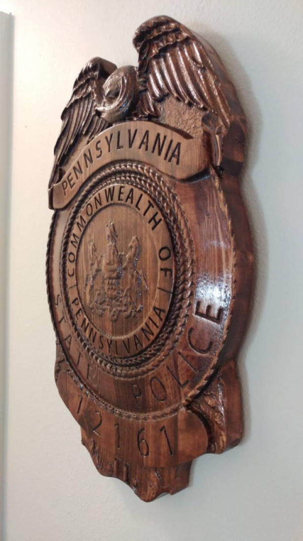 3D V CARVED Pennsylvania State Trooper Police Badge Wood Sign | aftcra