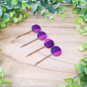 Fuchsia Violet Striped Set of 4 Hair Pins | Handmade | Bobby Pins | Girl Hair Accessory | Hair Clip | Hair Barrette | Cotton Fabric | 4 Pack
