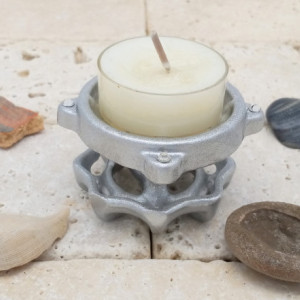 Unique Tea Light Candle Holder, Handmade Home Decor, Upcycled Faucet Handles, Silver
