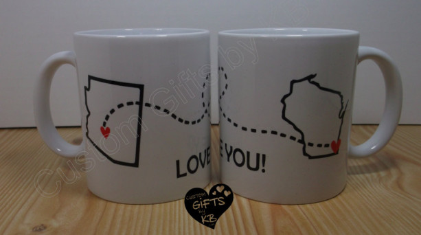 Love you! Mugs, (1 mug)  Best Friends Forever Mug, BFF Miss you , State and city mug, custom mugs, distance mug, birthday gift, going away
