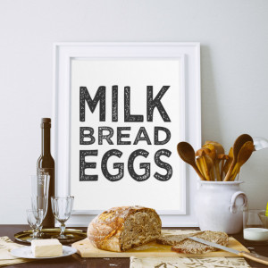 Grocery List Art Print | Minimalist Kitchen Art Decor | Kitchen Wall Art | Milk Bread Eggs | Modern Kitchen | Kitchen Poster