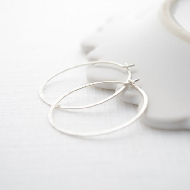 Hand hammered gold or silver 1 inch Hoops