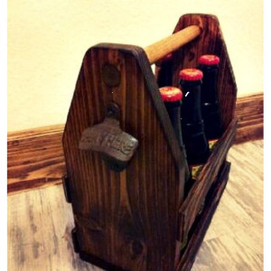 Wood beer caddy, bridegroom gift