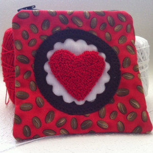 Coffee love zipper pouch with needle punch embroidery