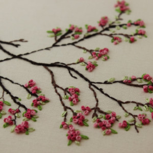 Japanese Sakura Cherry Blossoms Embroidery Hoop Art. Modern Wall Hanging. Beautiful Spring Fiber Art
