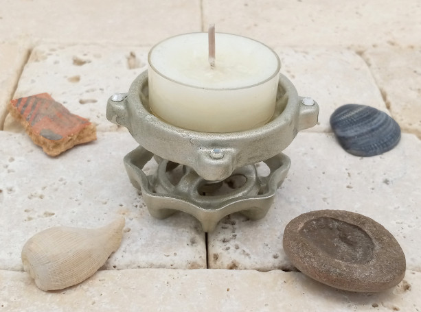 Unique Tea Light Candle Holder, Handmade Home Decor, Upcycled Faucet Handles, Nickel