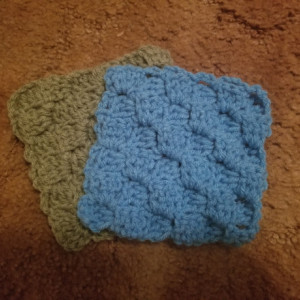 Light Green and Blue Square Crochet Coaster Set