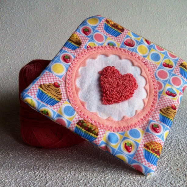 Cupcake love zipper pouch with needle punch embroidery