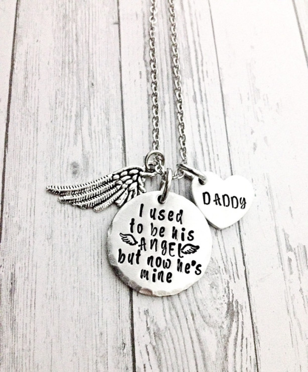 I used to be his angel necklace, memorial necklace, daddys angel, hand stamped necklace, daddys girl, memorial gift, sympathy gift