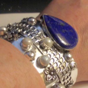 Stunning 925 Sterling Silver Lapis Lazuli Cuff Bracelet