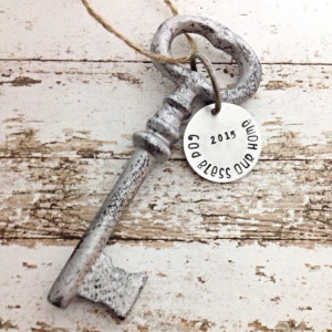 Housewarming Gift, HOME DECOR, Hand stamped key, new home, skeleton key, Personalized Gift