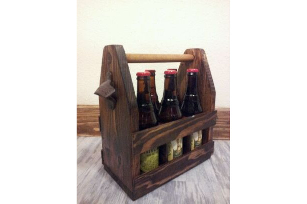 Wood beer caddy, bridegroom gift