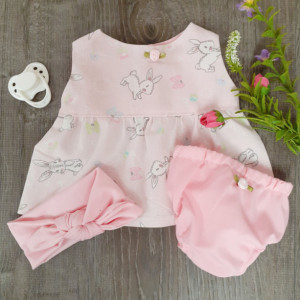 Preemie Soft Pink Dress, Diaper Cover, Pink Headband