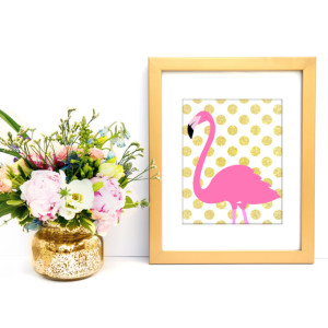 Pink and Gold Flamingo | Flamingo Art Print | Nursery Wall Decor | Girl's Room Art Print | Pink and Gold Polka Dots