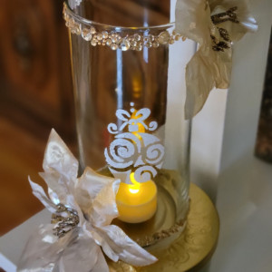 Christmas Stensiled Glass Candle Holder