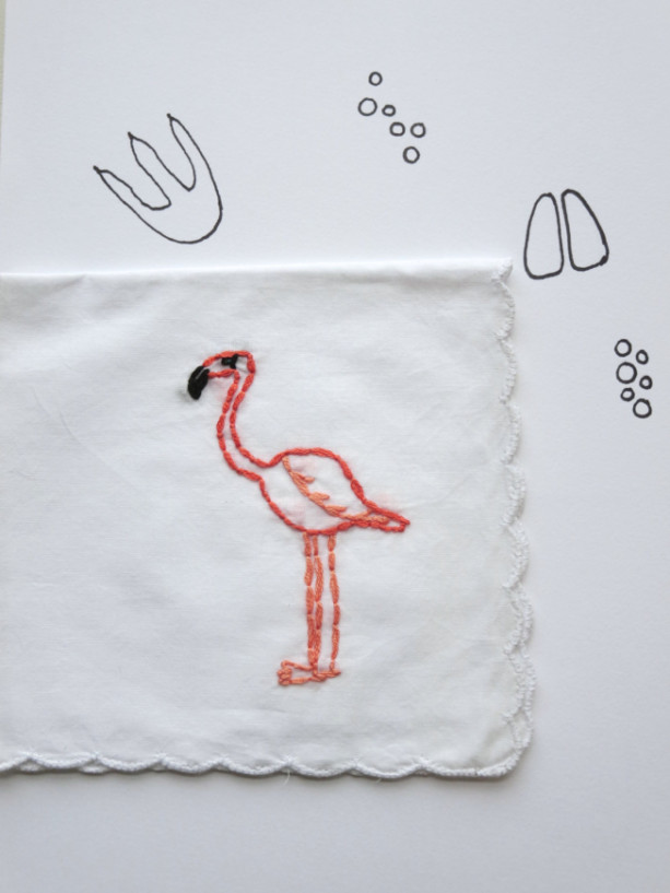 Embroidered Flamingo Handkerchief Flamingo Accessory OOAK Gift Unique Handkerchief by wrenbirdarts on Etsy