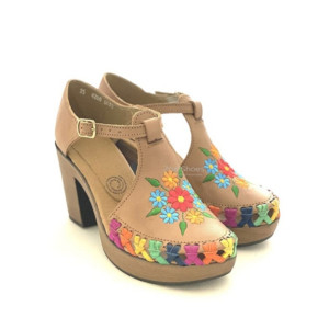 Mexican Huarache Embroidered with Flowers For Women