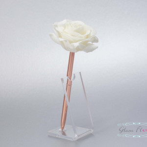 Cream White Rose Guestbook Pen. Rose Gold Wedding Pen Set, Wedding Pen Holder, Real Touch Rose Flowers, White, Ivory