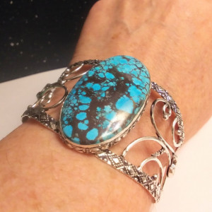 Stunning 925 Sterling Silver Turquoise Cuff Bracelet