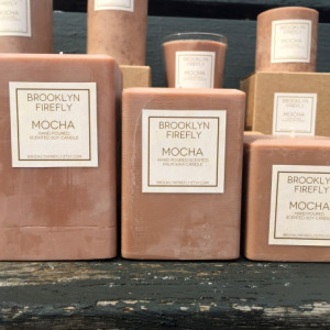 Mocha Candle. FREE SHIPPING. Scented Soy. Set of 3 Square Pillars. 