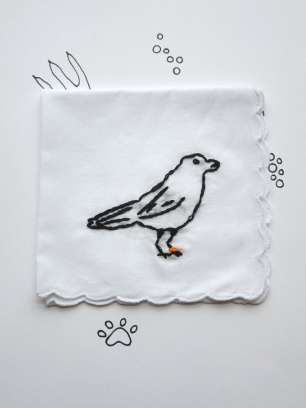 Embroidered Crow Hanky Urban Bird Art Ornithology Gift by wrenbirdarts on Etsy