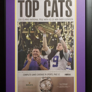 Louisiana State University 2019 National Champions News Paper Cover Custom Framed Picture