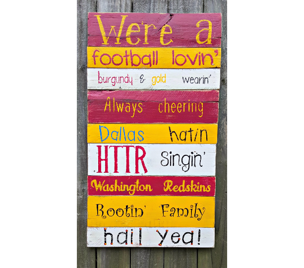 Hand Painted Reclaimed Pallet Wooden NFL Football Washington Sign