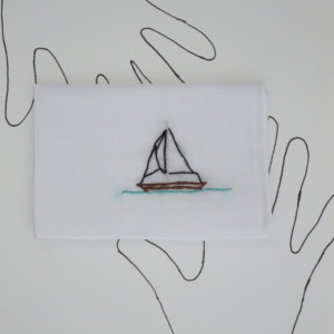 Embroidered Sailboat Keepsake Hankie Hand Stitched Boat Handkerchief by wrenbirdarts on Etsy
