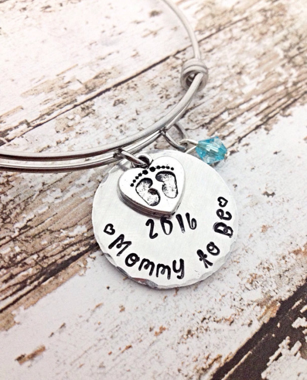 Mothers day gift, mommy to be, mommy bracelet, bangle bracelet, hand stamped jewelry, personalized bracelet, pregnancy announcement gift