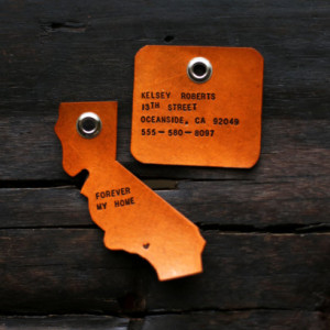 Leather Luggage Tags, Custom State Luggage Tags (Tan Color)