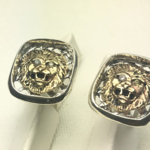 10k Gold  Diamond Lion head sterling silver cufflinks
