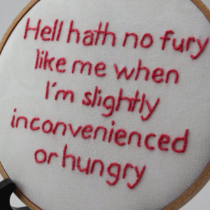 Hell Hath No Fury Quote, Hand Stiched Modern Embroidery Hoop Wall Hanging Decor. Funny and Sarcastic, Makes a great gift!