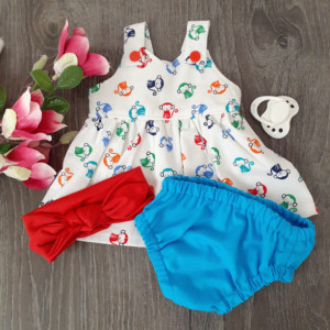 3 Piece Set - Preemie Dress, Diaper Cover, Headband 