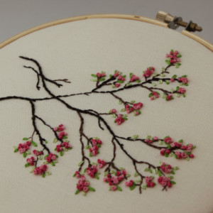 Japanese Sakura Cherry Blossoms Embroidery Hoop Art. Modern Wall Hanging. Beautiful Spring Fiber Art