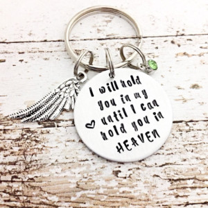 Memorial jewelry, remembrance jewelry, funeral gift, infant loss, keychain, hand stamped memorial gift, loss of dad, angel wing charm