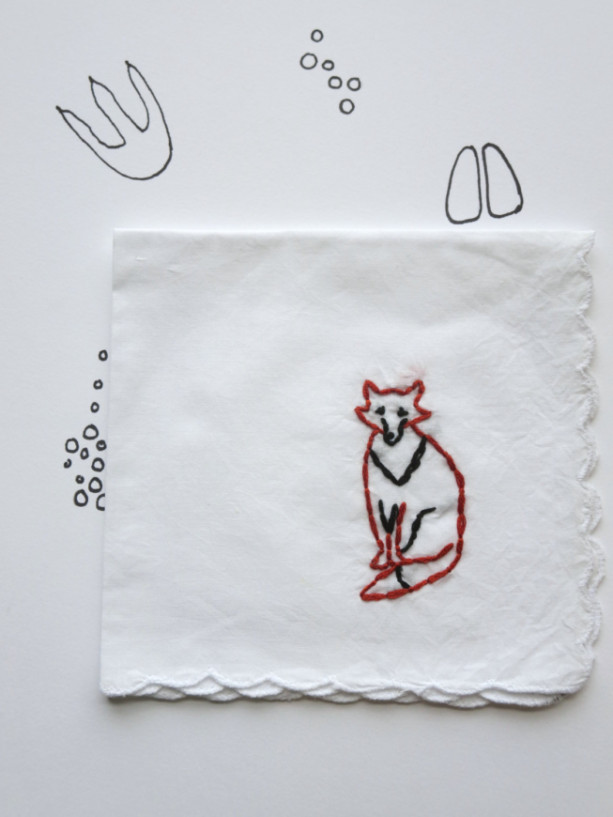 Fox Embroidered Hanky Stitched Fox  Present Original Cotton Gift by wrenbirdarts 