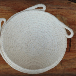 set of 3 small natural white coiled rope baskets, altar bowls