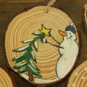 Hand Painted Wood Slice Christmas Ornaments Snowman Gnome