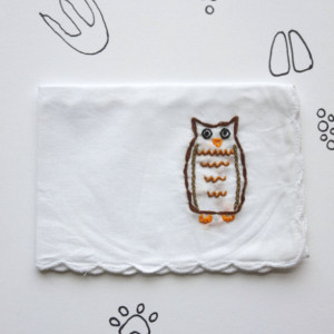 Embroidered Owl Handkerchief Handmade Owl Gift by wrenbirdarts 