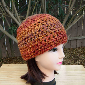 Dark Burnt Orange, Brown, Rust Lightweight Beanie Extra Soft Acrylic Crochet Knit Winter Women's Men's Hat Skullcap, Ready to Ship in 3 Days 