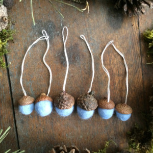 Wool acorn Christmas ornaments, set of 6, Baby Blue, miniature ornaments, light blue ornaments, boy baby shower, fall baby shower decor