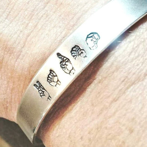 Sign Language Jewelry - Name Cuff Bracelet - Hand Stamped Jewelry - Custom Jewelry - Personalized Cuff Bracelet - ASL Jewelry - Sign Jewelry